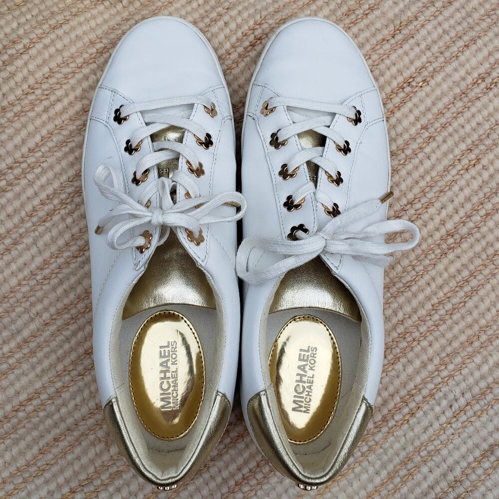 Michael Kors Irving Optic white & gold leather sneaker - size 9M